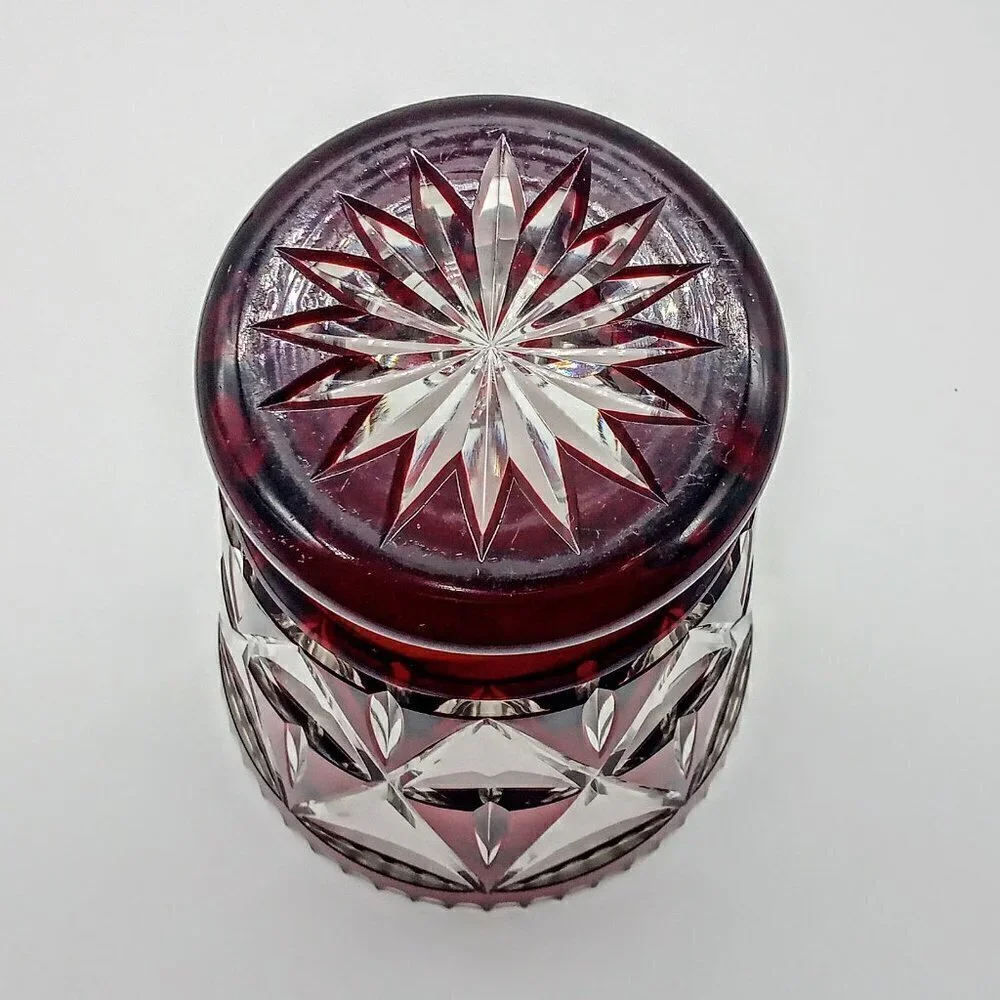 Burgundy Red Cut to Clear Crystal Glass Vase
